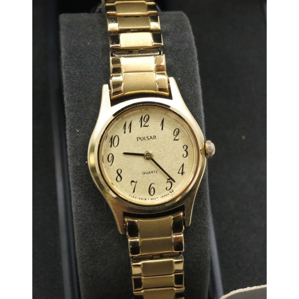 New with Box Pulsar Gold Tone Quartz Watch Base Metal Bezel Stainless Steel Back